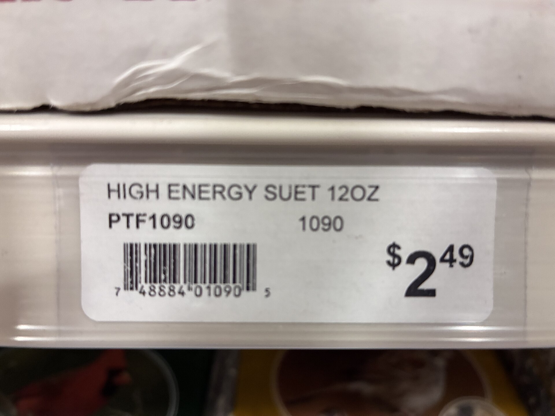 Rollier’s price tag for “High Energy Suet” costing $2.49 in 2025