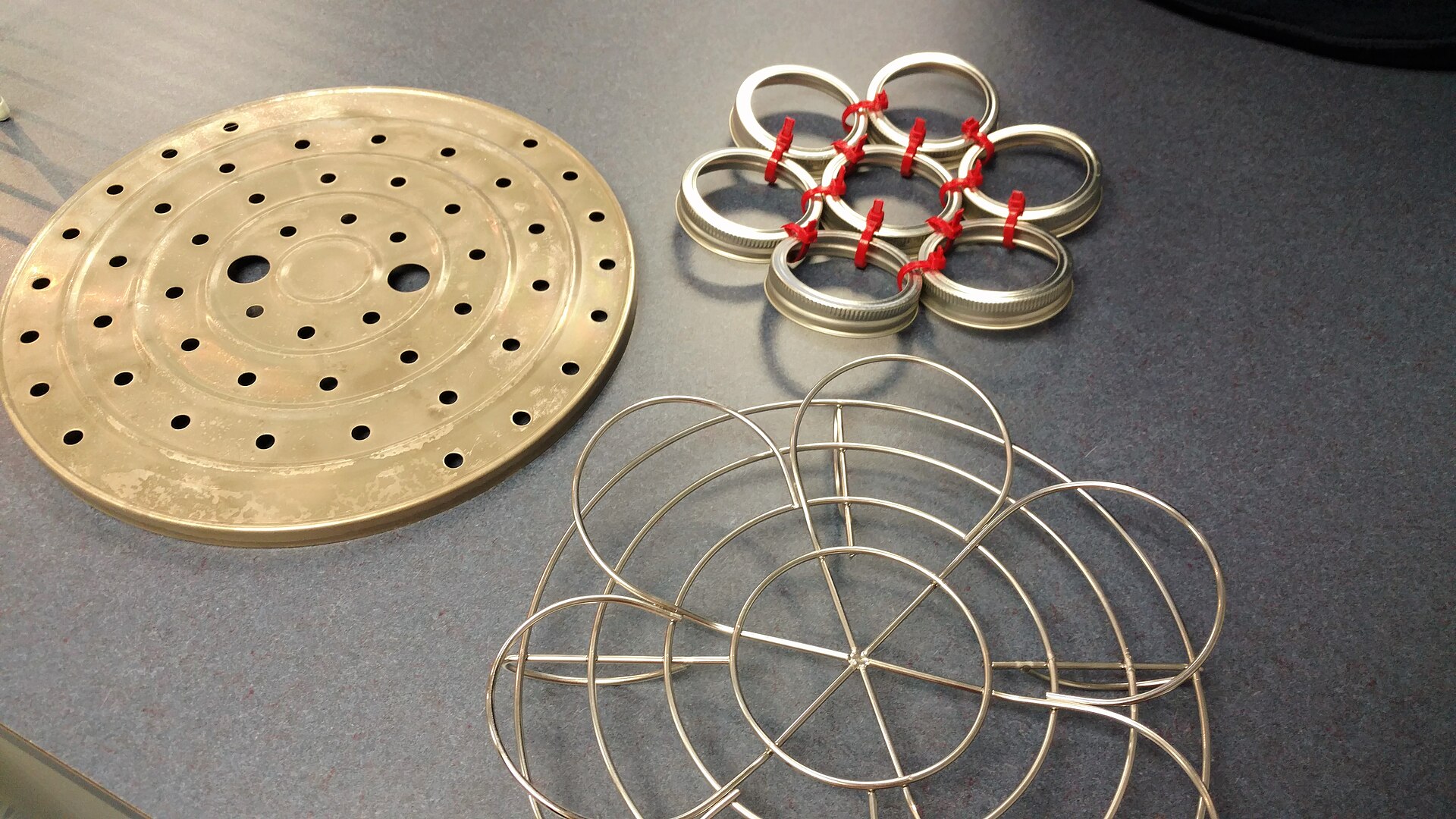 Various canning racks, both commercial and homemade