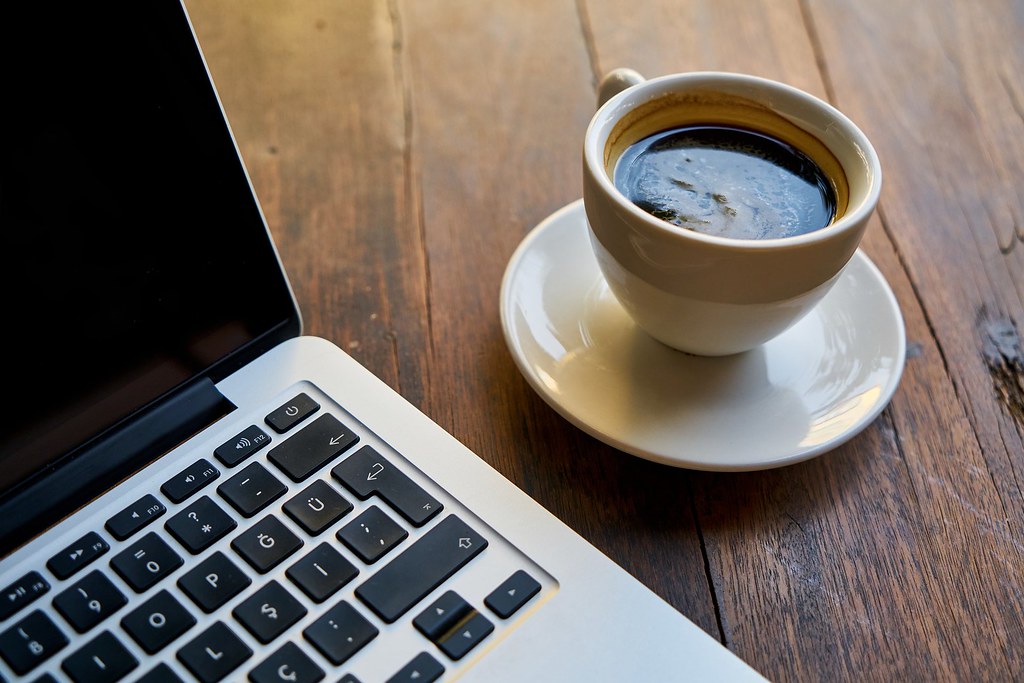 Coffee Computer Laptop workspace - Must Link to https://coffee-channel.com