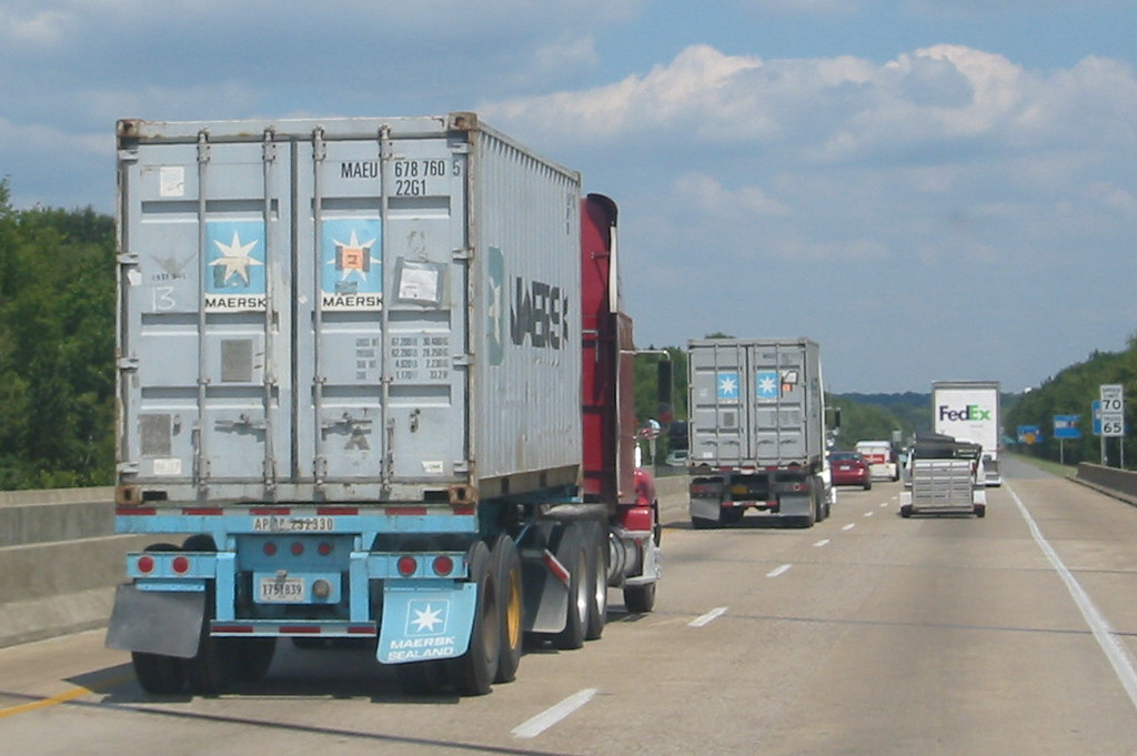 Container trucks on an American highway