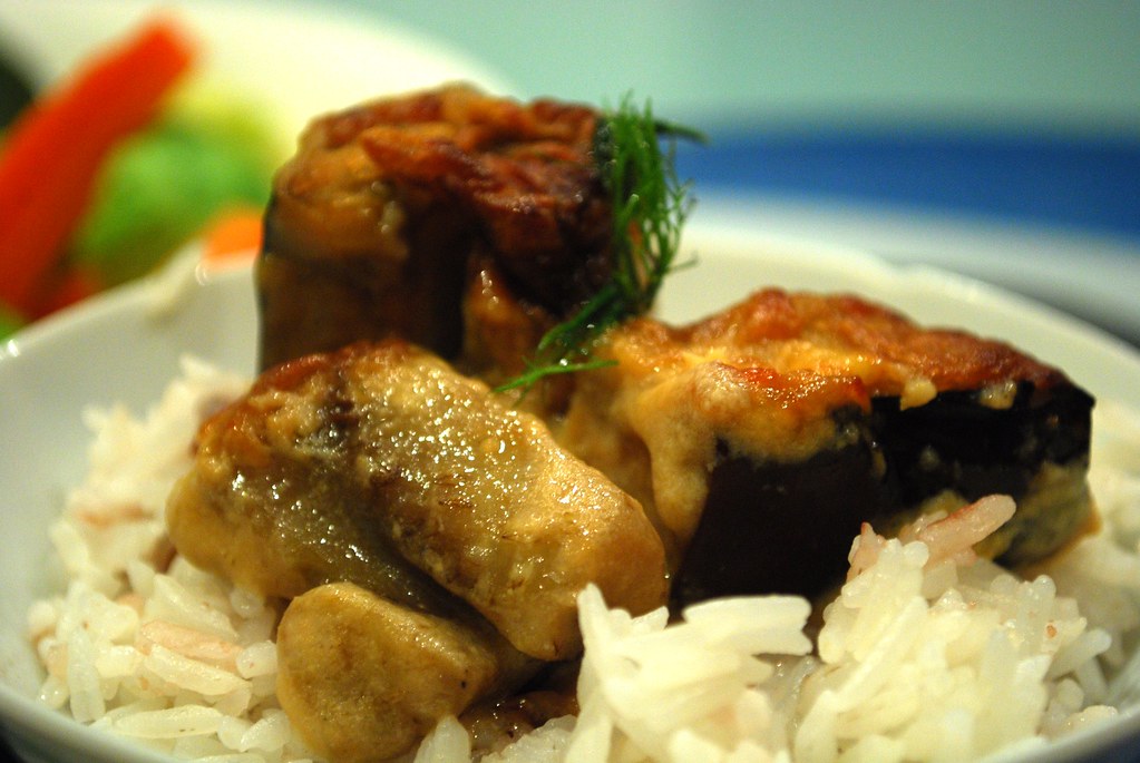 Eggplant Gratin with Tofu and Miso Sauce - on rice - Harumi's Japanese Home Cooking